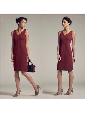 MM Lafleur Sleeveless V-Neck Burgundy Midi Sheath Dress